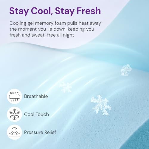 GAESTE Full Size 8 Inch Cooling Gel Memory Foam Mattress, Medium Feel | Pressure Relief & Ergonomic Support, Cool Sleep, Machine Washable Anti-Slip Cover, Fiberglass free, CertiPUR-US Certified