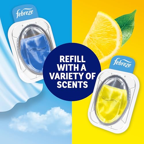 Febreze Odor Fighter, Can Air Freshener, Stick-On Deodorizer for Garbage Cans, Diaper Pails, Works with Scented Bags, Fresh Lemon and Linen & Sky Scents, 2 Holders + 2 Refills