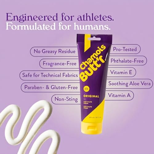 Chamois Butt’r Original Anti-Chafe Cream for Cycling, Running & Active Lifestyles - Helps Prevent & Soothe Chafing, Non-Greasy, Easy Rinse, Skin-Friendly Formula, Unscented - 8 oz Tube
