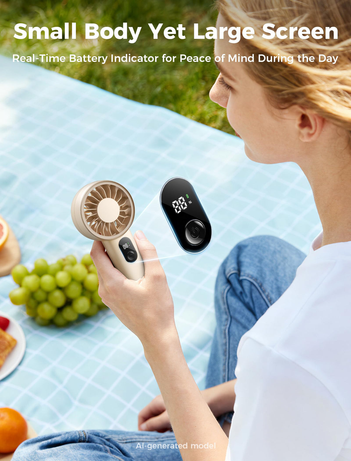 Aecooly Mighty Portable Fan, Powerful Handheld Fan, USB Rechargeable | [10H Max Cooling Time], Mini Personal Battery Powered, Pocket for Travel, Summer, Gifts for Women, Girls -Beige