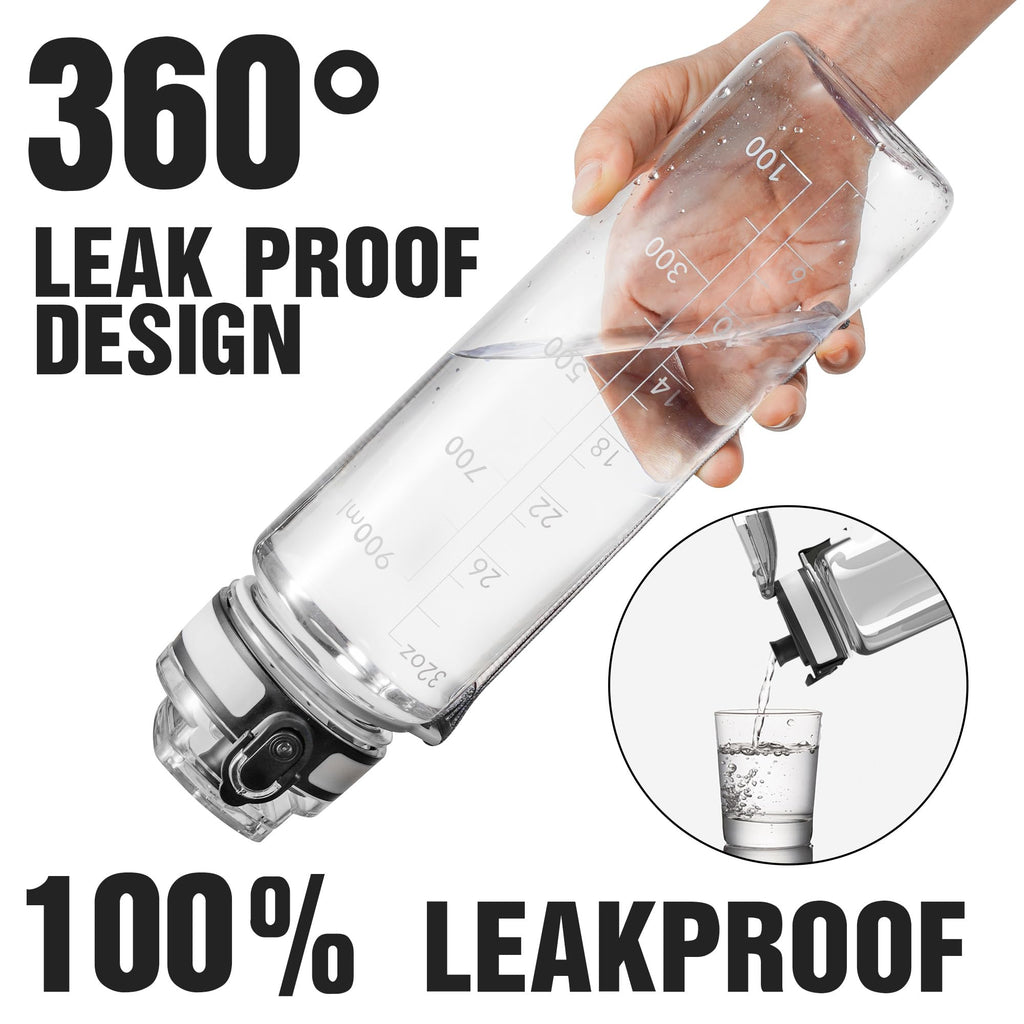 OLDLEY Water Bottle, 32oz Motivational Sports Water Bottle with Time Marker - Times to Drink - Tritan, BPA Free, Wide Mouth Leakproof, Clear (1 Bottle)