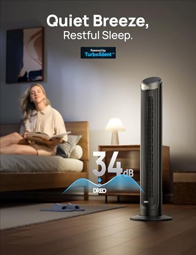 DREO Tower Fan for Bedroom, 90° Oscillating Fans that Blow Cold Air | 26 ft/s Powerful Airflow, 28dB Quiet Fan, 5 Speeds, 4 Cooling Modes, 12H Timer, 40" Standing Floor Fan for Home Office