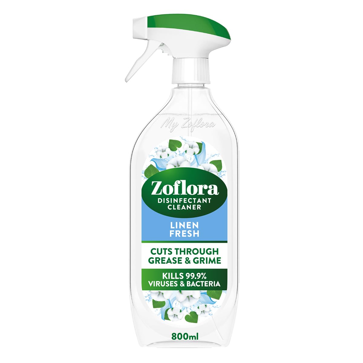 Zoflora Linen Fresh Multipurpose Disinfectant Trigger Spray Bottle, 800ml | Antibacterial surface cleaning liquid, kills 99.9% of germs and viruses, pet friendly formula, instant hygienic shine
