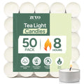 Zuvo Tea Lights 8 Hour Burn, Unscented White Tealight Candles, 50 Pack | Cotton wick, lead-free, 3.8 x 2.3 cm deep cup, fits standard holders, long burning for evenings