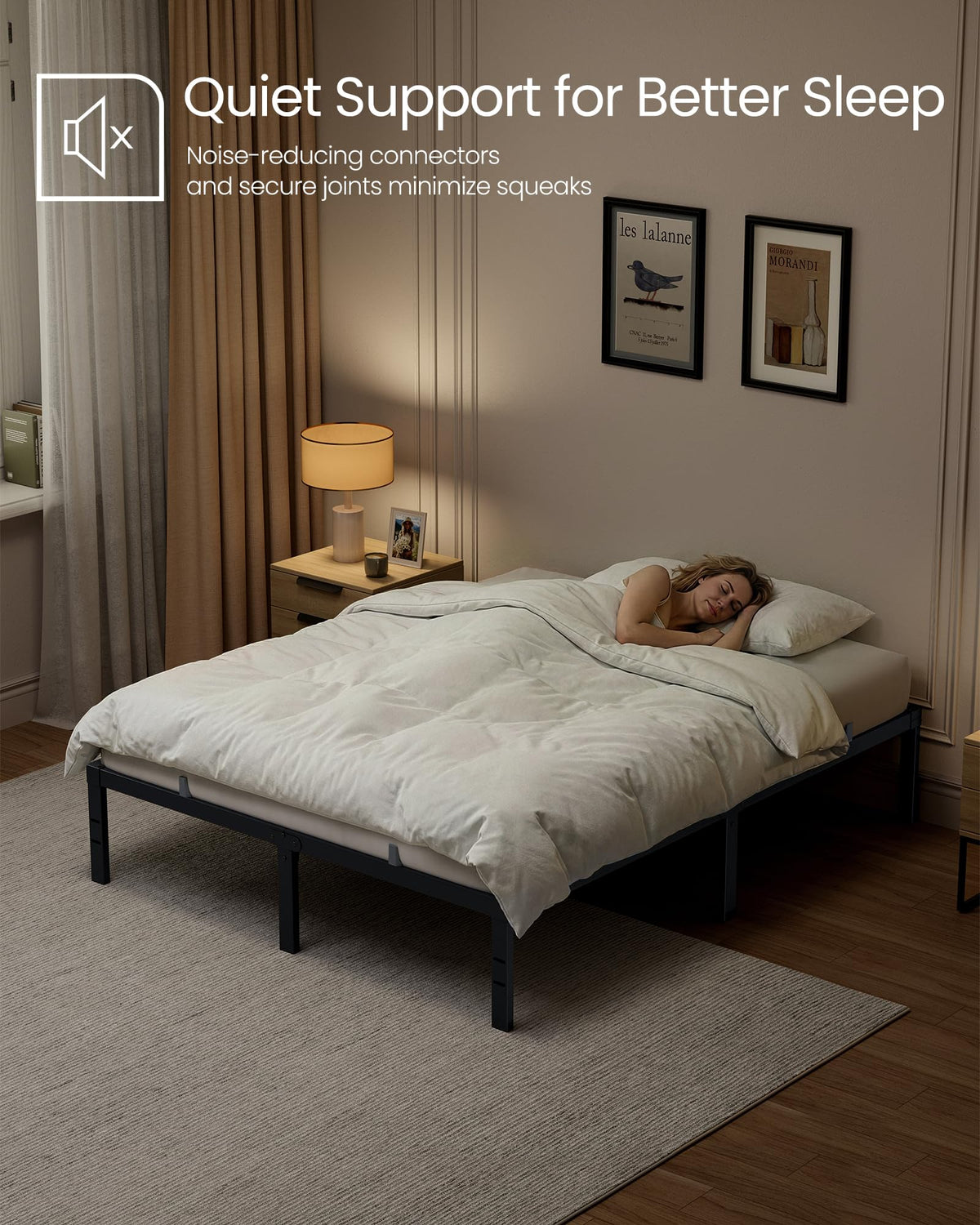 VASAGLE Full Metal Bed Frame, 14 Inches Tall, 1100 lb Weight Capacity | Heavy-Duty Platform Bed, No Box Spring Needed, Under-Bed Storage, Mattress Retainers, Easy Setup, URMB652BD02S