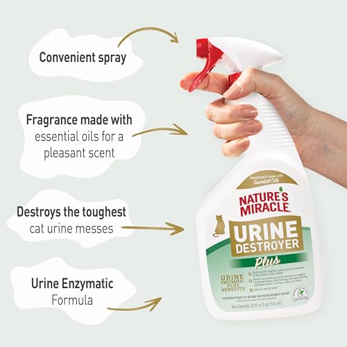 Nature's Miracle Cat Urine Destroyer Plus, Enzymatic Cleaner, 32 oz | Destroys the Toughest Cat Urine Stains, For Use on Multiple Surfaces, Safe For Pets and Home*, Fresh Scent