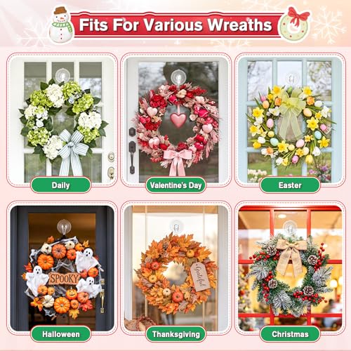VIS'V Suction Wreath Hanger with Wipes, 22 Lb Capacity, Large, Clear, 2 Pcs | Heavy Duty, Removable and Reusable, Invisible Design, Locking Technology, Dual Vacuum Suction, Fit for Smooth Flat Surfaces