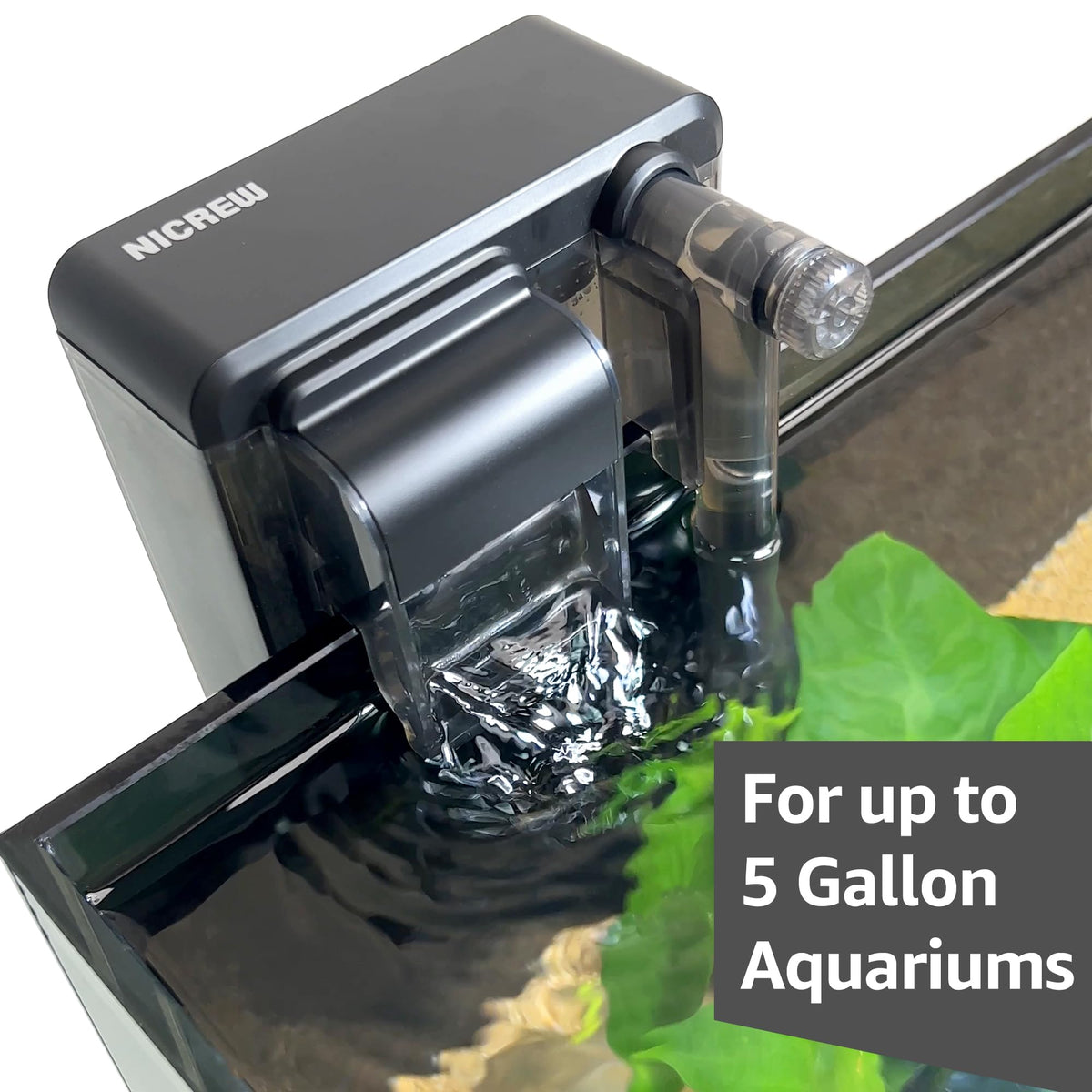 NICREW Slim Aquarium Filter for up to 5 Gallon Fish Tank, 42 GPH, 3W | Waterfall Outlet Design, Quiet Adjustable Flow, 15 PPI Fish & Shrimp-Safe Pre-Filter Sponge, Auto Restart System, Slim Design