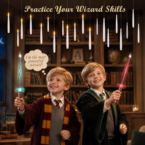 Palmatte 20P Floating Candles with Wand Timer Halloween Decorations Indoor | Upgraded Hanging Floating Candles Battery Operated, Flameless Candles with Remote, Halloween Decor Birthday Party Decorations