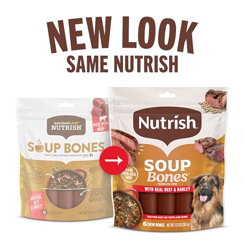 Nutrish Soup Bones Beef Dog Chews, 23.1 oz. Bag (11 Treats) (Rachael Ray) | Rawhide-Free, Contains No Artificial Flavors or By-Product Meals, Soft Texture, Easy on Gums, Resealable Bag