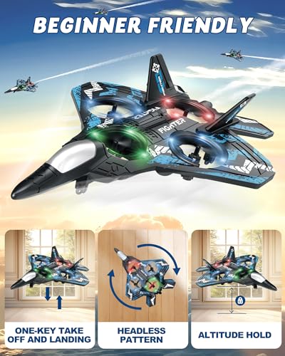 JoyRapt Drones for Kids Foam RC Plane, Remote Control Airplane | Toys Gifts for 6 8 10 Years Old Boys, Jet Helicopter Drones with LED Lights 360° Flip, 2 Rechargeable Batteries