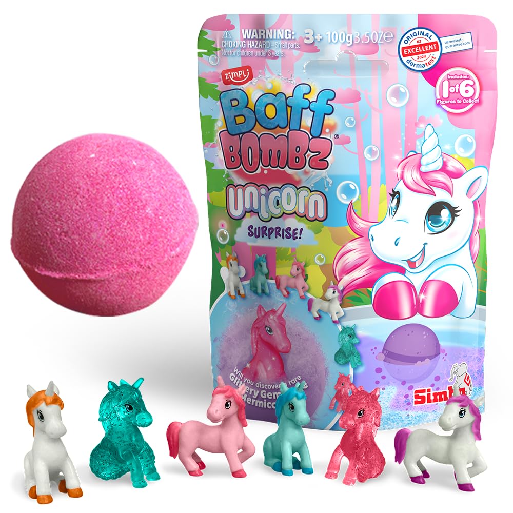 ZIMPLI - Large Unicorn Surprise Bath Bomb, 1 of 6 Surprise Unicorn Toys to Collect, One per Baff Bomb, Children's Collectable Bath Toy