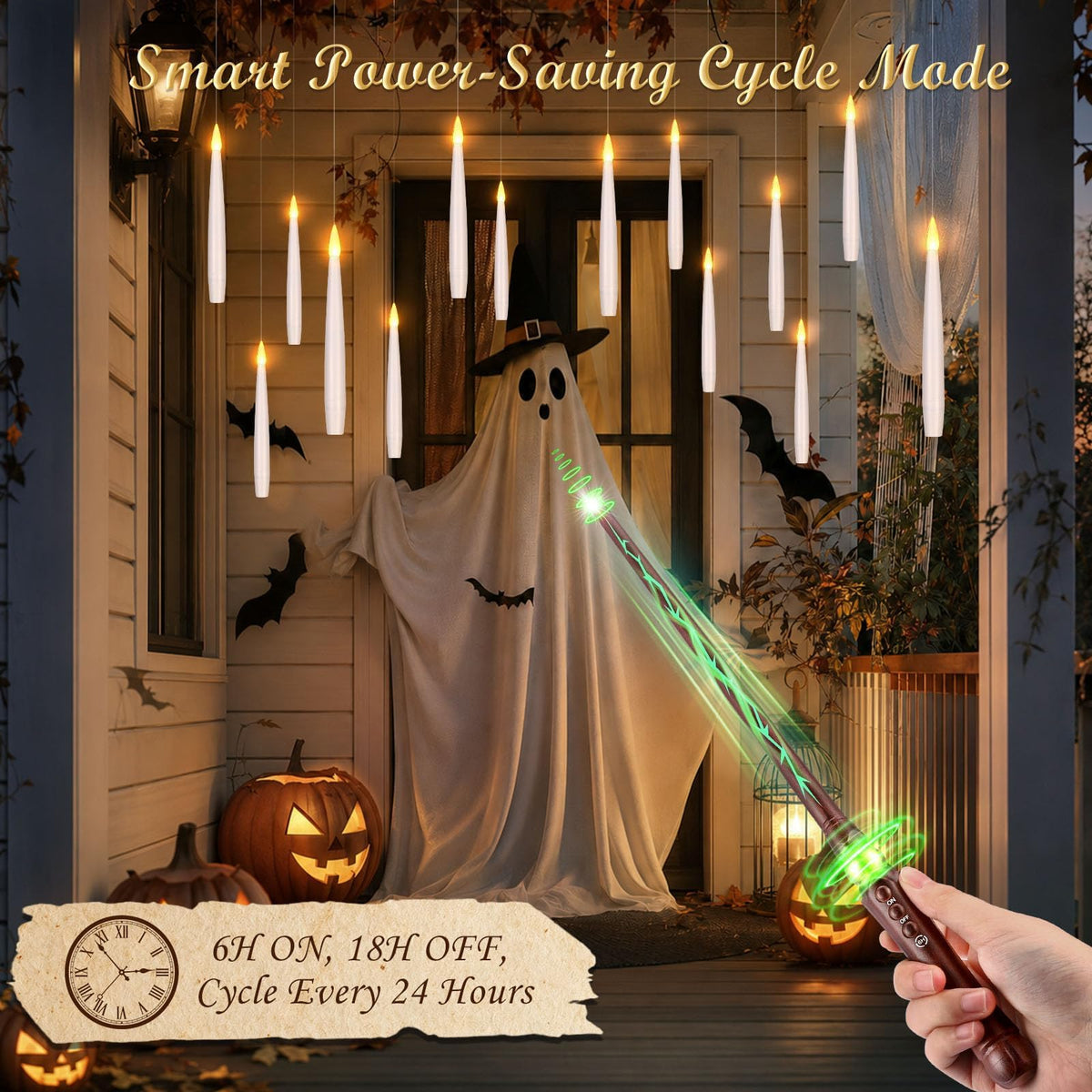 Palmatte 20P Floating Candles with Wand Timer Halloween Decorations Indoor | Upgraded Hanging Floating Candles Battery Operated, Flameless Candles with Remote, Halloween Decor Birthday Party Decorations