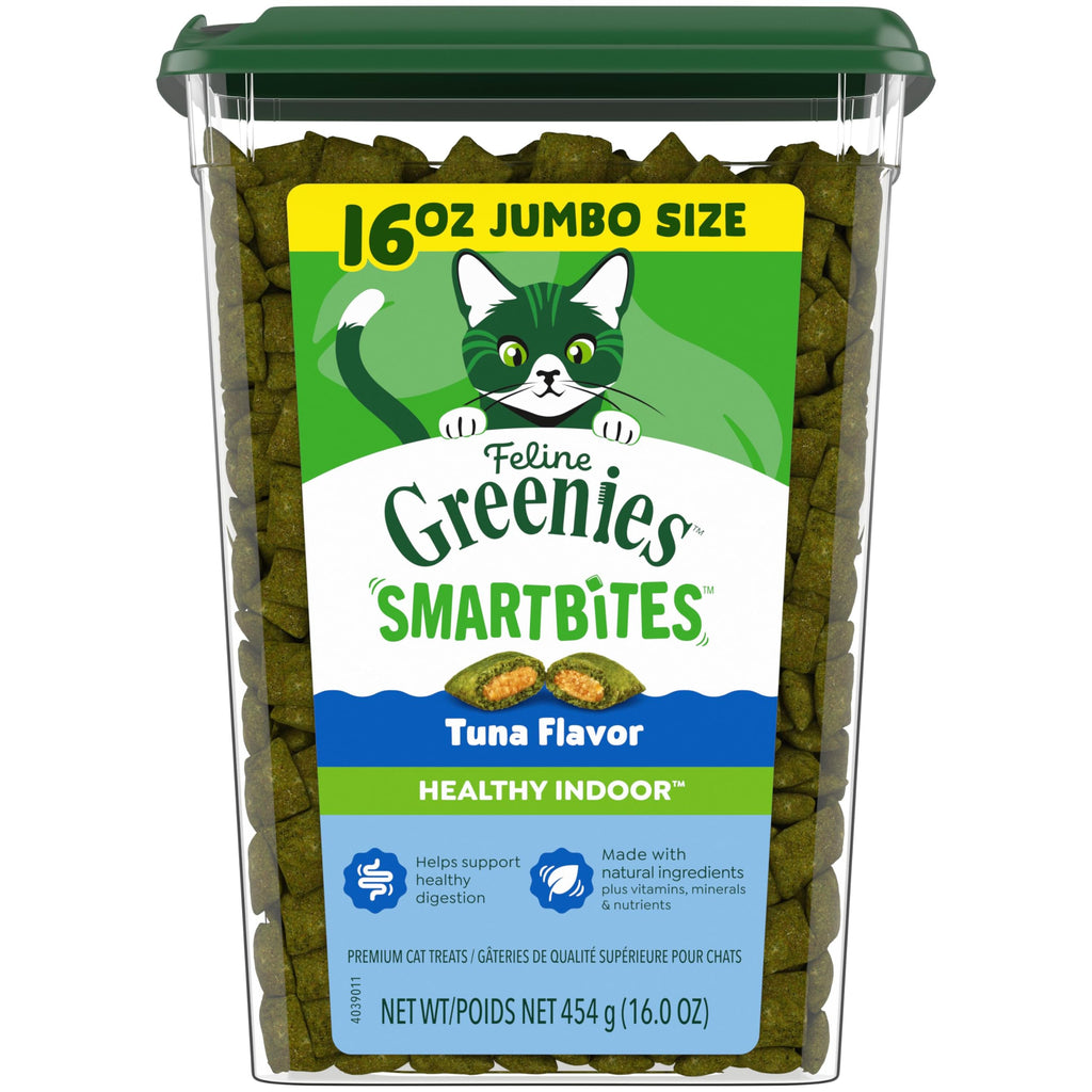 Greenies Feline Smartbites Healthy Indoor Cat Treats, Tuna, 16 oz | Veterinarian-recommended, Fiberblend Formula, supports digestion, under 2 cal per treat, natural ingredients, dual texture