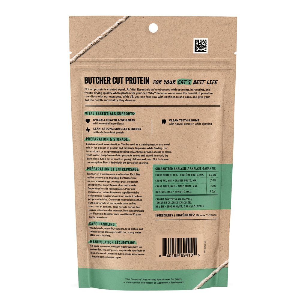 Vital Essentials Freeze Dried Minnows Cat Treats, 1.0 oz Bag | Single Ingredient, Premium Quality Protein, Grain Free, Healthy Treats, USA Made with U.S. & Globally Sourced Ingredients