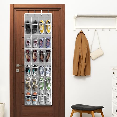 Simple Houseware 24 Pockets Clear Over the Door Shoe Organizer, Gray | 64" x 19", 4 Durable Metal Hooks, 4.3" x 9.5" Pocket Size, Multipurpose