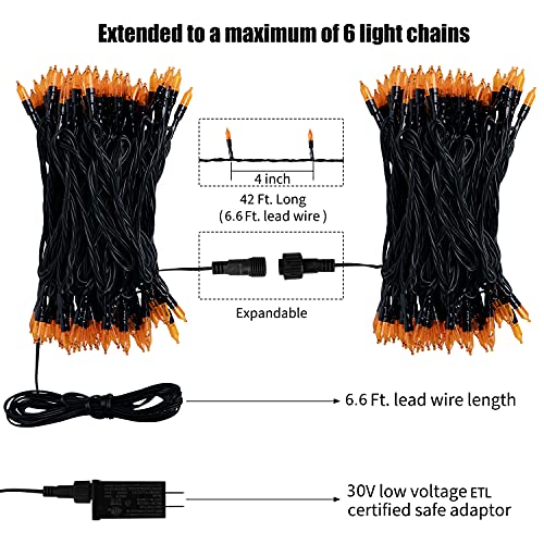 Orange LED Outdoor Halloween Lights, Halloween Decorations, 39 FT 100 LED Mini Lights with 8 Lighting Modes,Connectable String Light Plug in for Garden Patio Party Haunted House Ghost Holiday Decor