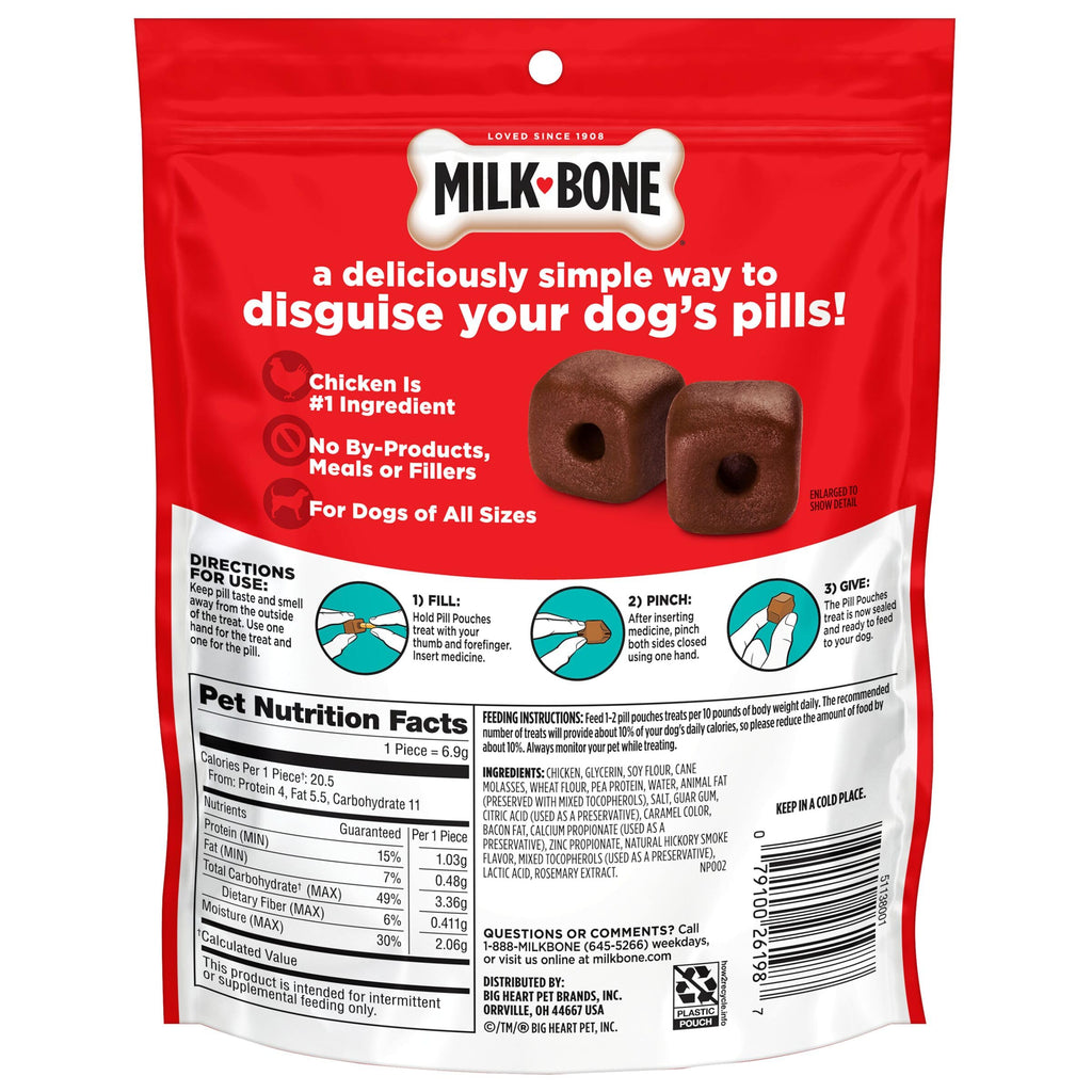 Milk-Bone Pill Pouches, Hickory Smoked Bacon Flavor, 30 Pill Pouches | 7.4-oz. bag, disguise your dog’s pills, fits most capsules and tablets