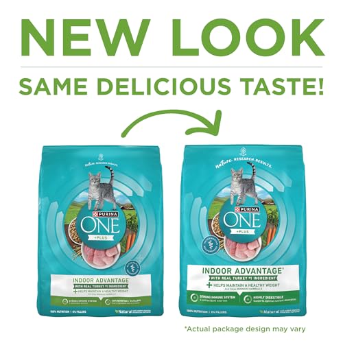Purina ONE Indoor Advantage Weight Control Dry Cat Food, 16 lb Bag | Made with real turkey and 10% less fat, plus antioxidants and fiber to help minimize hairballs and aid in weight control