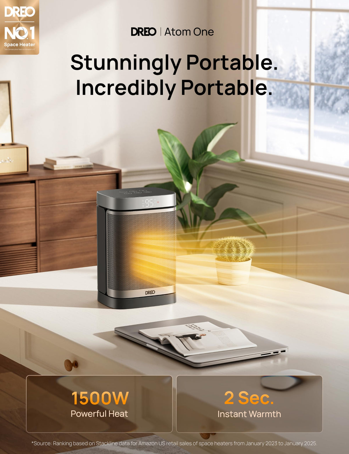 DREO Space Heater, Portable Electric Heaters for Indoor Use with Thermostat | 70°Oscillation, Remote, ECO, 12H Timer, 5 Modes, Safe Quiet Room Heater for Bedroom, 1500W PTC Ceramic Heater for Office