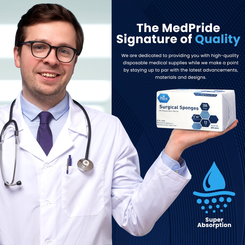 MED PRIDE Surgical Gauze Sponges,4 x 4 in,Non-Sterile,200-Count Pack (4x4 12 Ply)