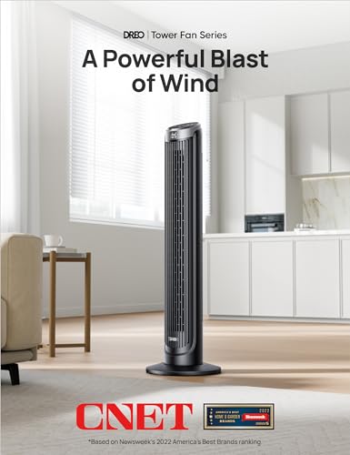 DREO Tower Fan for Bedroom, 90° Oscillating Fans that Blow Cold Air | 26 ft/s Powerful Airflow, 28dB Quiet Fan, 5 Speeds, 4 Cooling Modes, 12H Timer, 40" Standing Floor Fan for Home Office