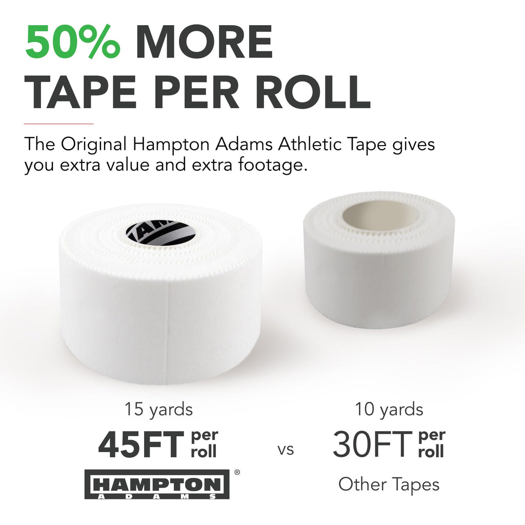 Hampton Adams Athletic Sports Tape, Very Strong, Easy Tear, No Residue | 1.5 inch Zinc oxide tape, 45 ft Rolls, 3 Pack, Strong Hold for Fingers Ankles & Wrists, Tears by Hand, No Sticky Residue