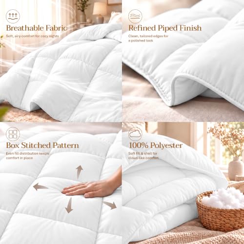 Utopia Bedding Duvet Insert, Comforters Queen Size 88 x 88 Inches, White | Cozy All Season Comforter for Kids, Boys, Girls, and Teens, Down Alternative Fill, Soft Microfiber Shell, Machine Washable