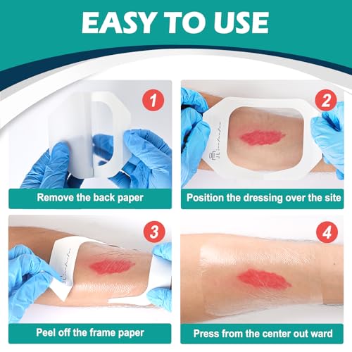 Transparent Film Dressing 4" x 4.75" Box of 30, Waterproof Bandages | Waterproof Bandages for Swimming, Showering, Wounds, Post Surgical or IV Shield, Tattoo Aftercare Bandage, Adhesive Patches