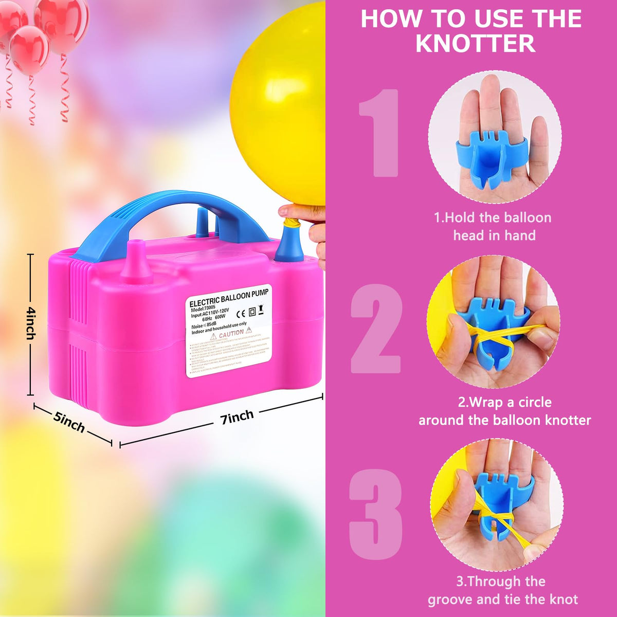 QIPUMP Balloon Pump Electric,110V 600W Balloon Blower Inflator Dual Nozzle Air Pump Balloons Inflator for Decoration, Party, Sport,Gifts:2 Balloon Tying Tools