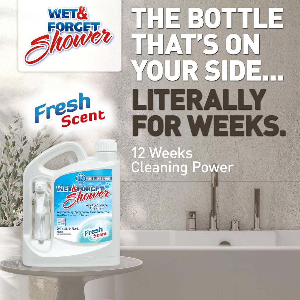Wet & Forget Shower Cleaner Spray, No Scrub, Fresh Scent, 64 Fl Oz | No-scrub, no rinse, bleach-free, weekly shower cleaner. Cleans & prevents soap scum & grime; for glass, tile, grout & more