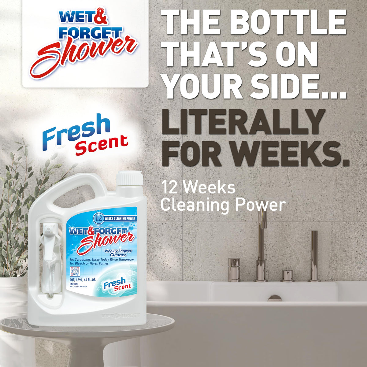 Wet & Forget Shower Cleaner Spray, No Scrub, Fresh Scent, 64 Fl Oz | No-scrub, no rinse, bleach-free, weekly shower cleaner. Cleans & prevents soap scum & grime; for glass, tile, grout & more