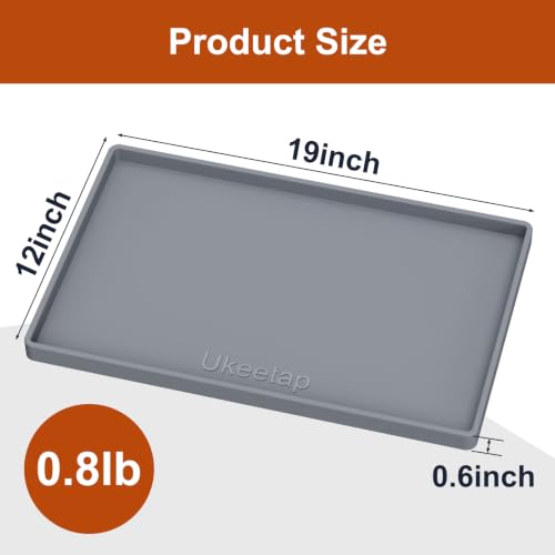 19" x 12" Extra Thick Silicone Mat Waterproof with Raised Edge, Gray | BPA-Free Non-Slip Multi-Purpose Mat for Dog & Cat Feeding, Under Sink Storage & Protection