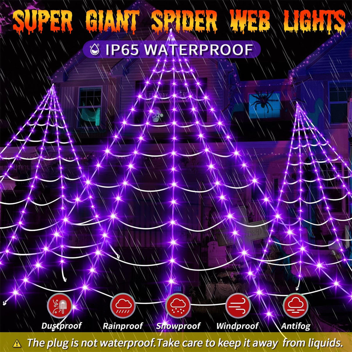 Halloween Decorations Outdoor, 200 LED Halloween Giant Spider Web Lights, 16.4Ft Lighted Spider Web Light up for Yard Haunted House Decor