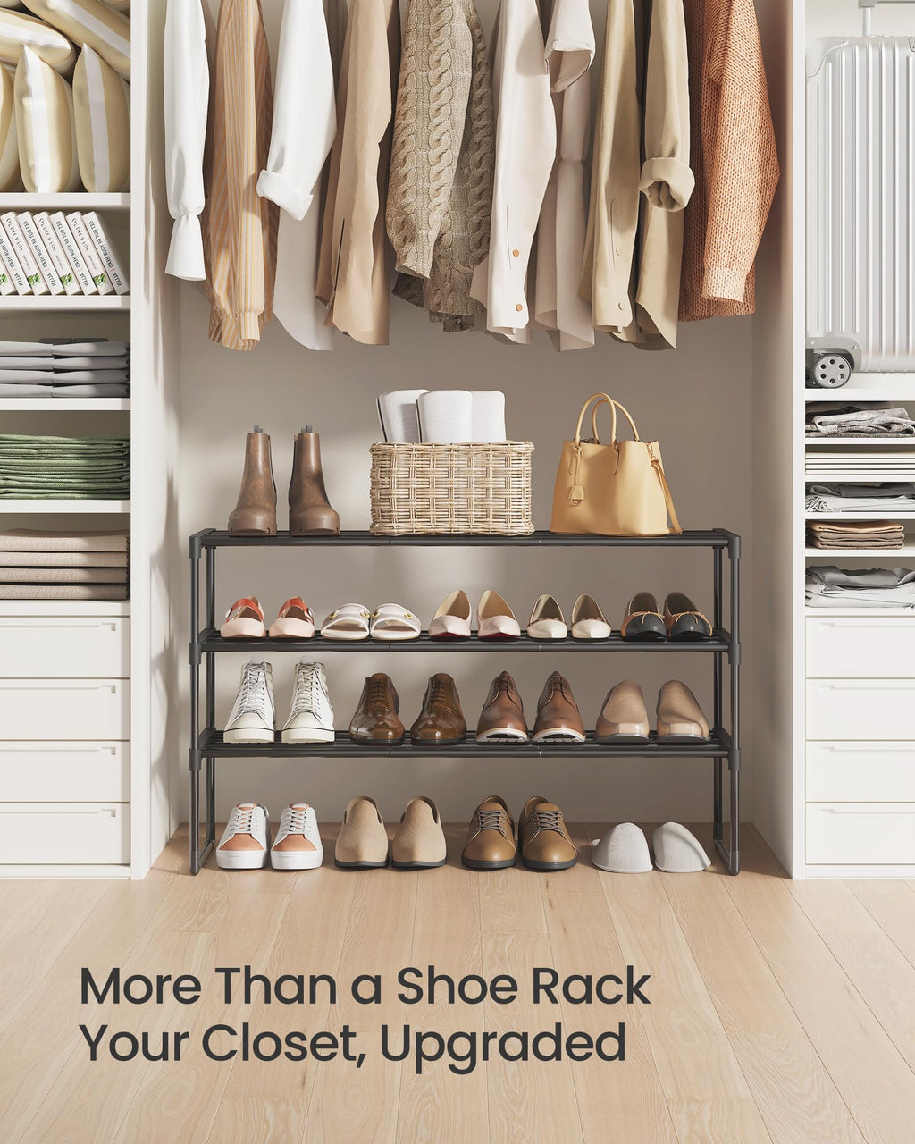 SONGMICS Shoe Rack, 3-Tier Shoe Organizer, Metal Storage Shelf | for Entryway, Upright or Upside Down, for 16-20 Pairs, Stackable, 11.8 x 36.2 x 21.7 Inches, Black ULSA303B02