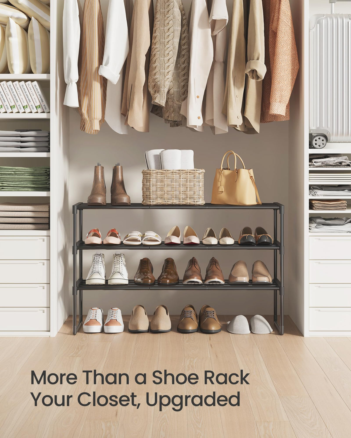 SONGMICS Shoe Rack, 3-Tier Shoe Organizer, Metal Storage Shelf | for Entryway, Upright or Upside Down, for 16-20 Pairs, Stackable, 11.8 x 36.2 x 21.7 Inches, Black ULSA303B02