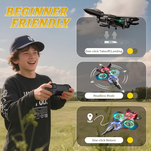 4DRC RC Planes Remote Control Airplanes for Kids Adults,Black,2Batteries | Remote Control Planes for Kids Adults Beginners, Remote Control Helicopter Fighter Jet Drones for Kids Adults, 360° Flip