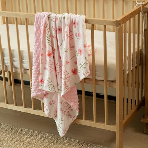 CIVARUA KIDS Fleece Baby Blankets for Girls & Boys, Infant Toddler Blanket | Soft Newborn Baby Minky Receiving Blanket, Dotted Backing for Nursery Crib Stroller, Double Layer, 30''x40'', Pink Floral