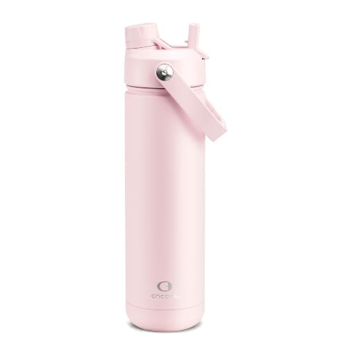 ENCOOL Insulated Water Bottle with Straw Stainless Steel Water Bottle, Leak-Proof, BPA-Free, Double Wall Vacuum Keeps Cold for 24 Hours for Sports, Travel, School (26 oz, Cotton Candy)