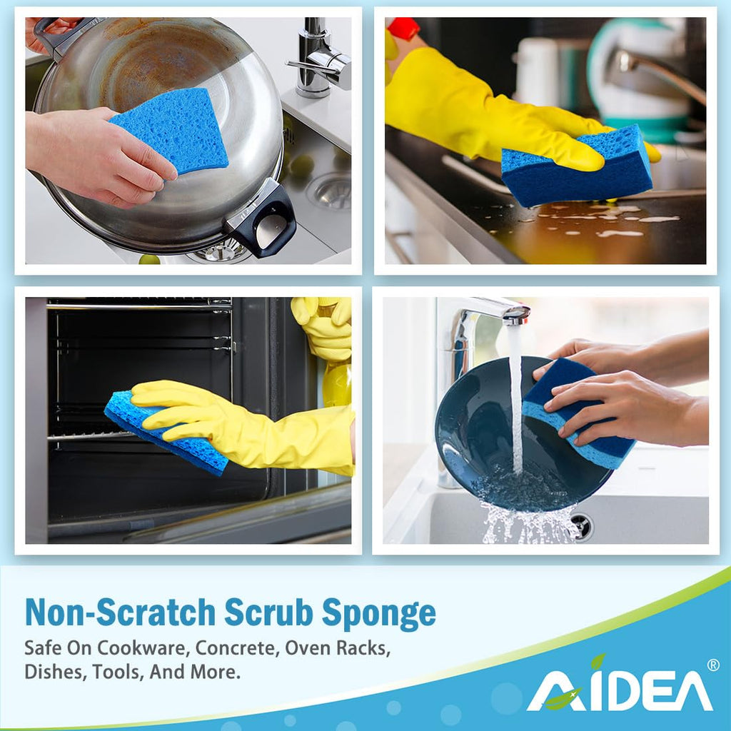 AIDEA Non Scratch Scrub Sponge-24Count, Sponges Kitchen, Sponges for Dishes | Cleaning Sponge, Cleans Fast Without Scratching, Stands Up to Stuck-on Grime, Cleaning Power for Kitchen, Household