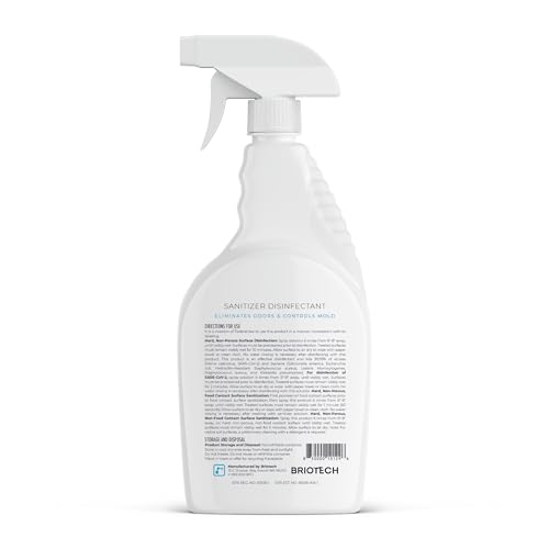 BRIOTECH Sanitizer Disinfectant, Hypochlorous Acid, 32 oz | Kills 99.99% of viruses, bacteria, control mold, eliminates odor, gentle for nursery, play rooms, food contact surfaces