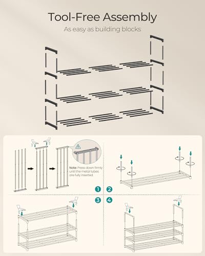 SONGMICS Shoe Rack, 3-Tier Shoe Organizer, Metal Storage Shelf | for Entryway, Upright or Upside Down, for 16-20 Pairs, Stackable, 11.8 x 36.2 x 21.7 Inches, Black ULSA303B02