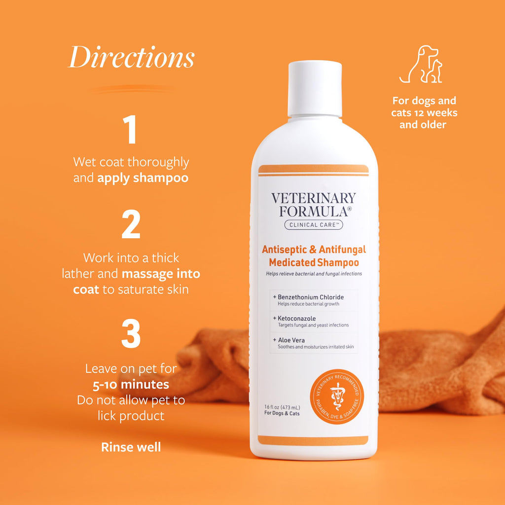 Veterinary Formula Clinical Care Antiseptic & Antifungal Shampoo, 16 oz | Medicated formula helps alleviate scaly, greasy and red skin; free from parabens, dyes and soap