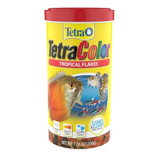 TetraColor Tropical Flakes Color Boosting Fish Food, 7.06 oz | For Mid & Bottom-Feeding Tropical Fish, Supports Immune System & Reduces Stress, Clean & Clear Water Formula, Feed Daily