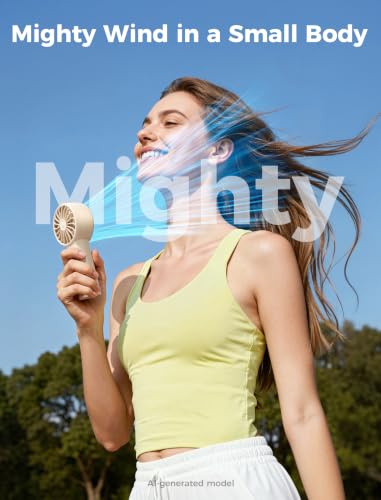 Aecooly Mighty Portable Fan, Powerful Handheld Fan, USB Rechargeable | [10H Max Cooling Time], Mini Personal Battery Powered, Pocket for Travel, Summer, Gifts for Women, Girls -Beige