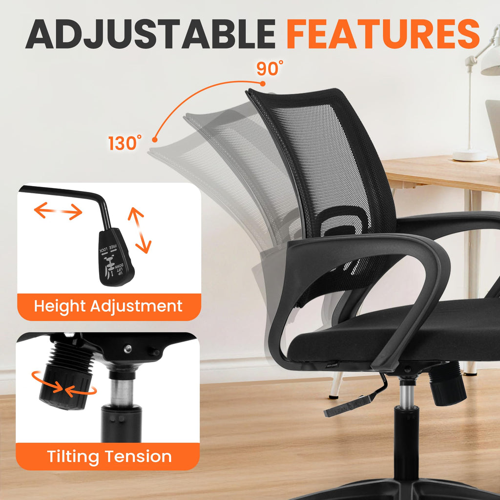 NEO CHAIR Office Computer Chair Ergonomic Mid-Back Mesh Desk Chair, Black | Breathable Mesh Back with Lumbar Support, Height Adjustment, Smooth Rolling Casters for Home Office, Study or Gaming Setup