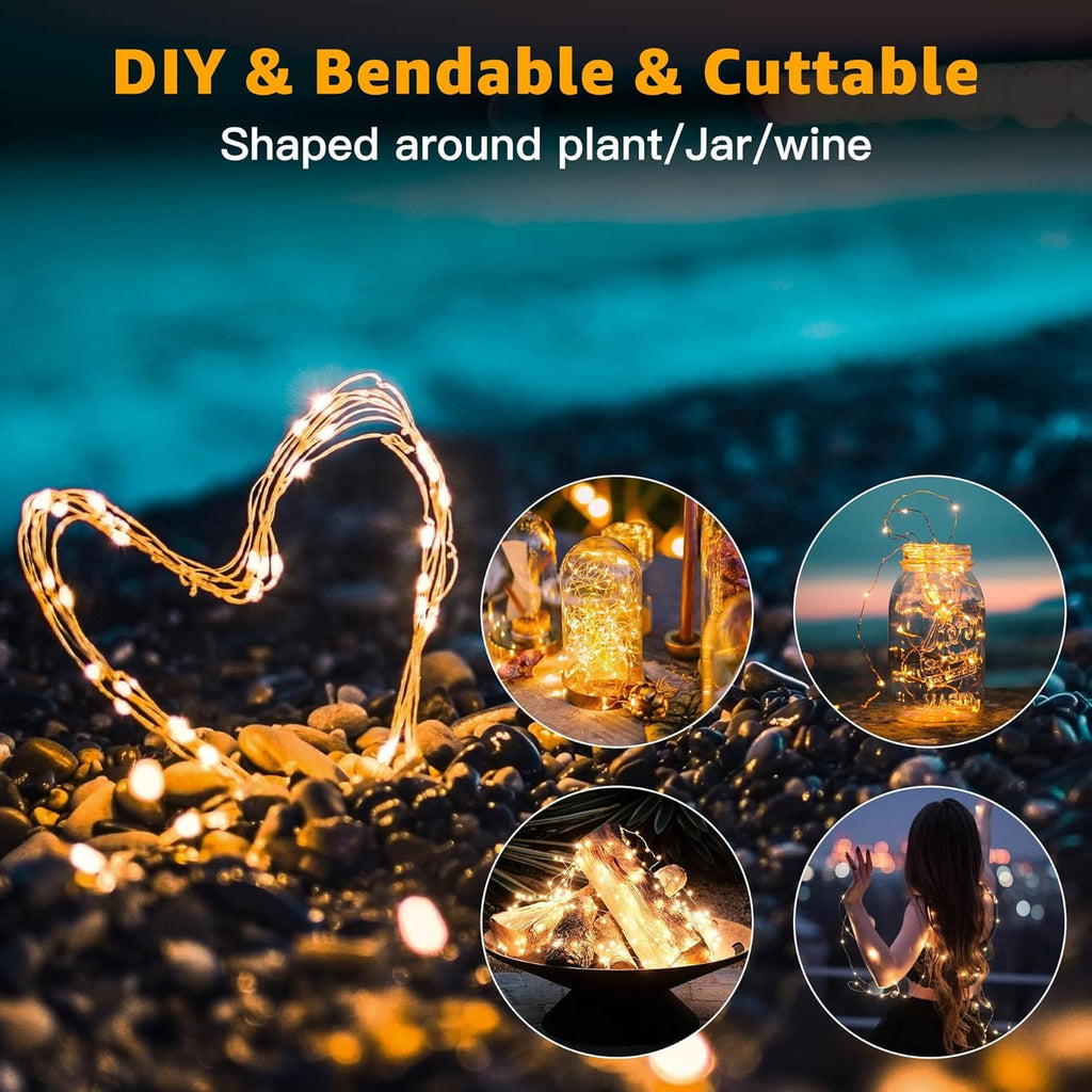 6 Pack Fairy Lights Battery Operated 7ft 20 LED Mini String Lights Twinkle Lights Silver Wire Firefly Starry Moon Lights for Mason Jars Wedding Party Christmas Centerpiece Table Decorations,Warm White