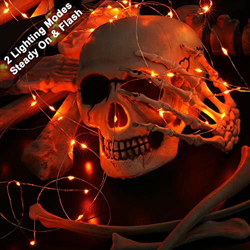 BrizLabs Orange Battery Operated Halloween LED Fairy String Lights Indoor | 2 Pack 19.47 ft 60 Steady On/Twinkle LED Silver Wire, Mini DIY Craft Ornaments for Bedroom Christmas Thanksgiving Home Table
