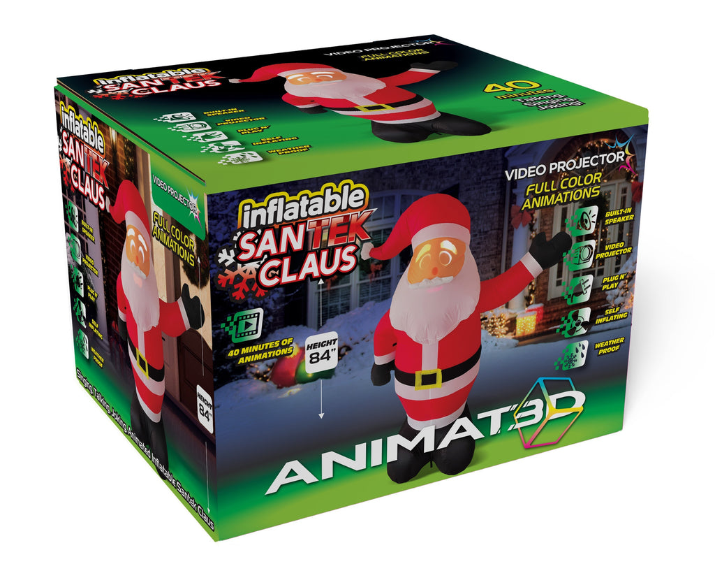 ANIMAT3D SanTek Claus Inflatable Talking Animated 7 Foot Santa Claus with Built in Projector & Speaker Plug'n Play for Outdoor Use