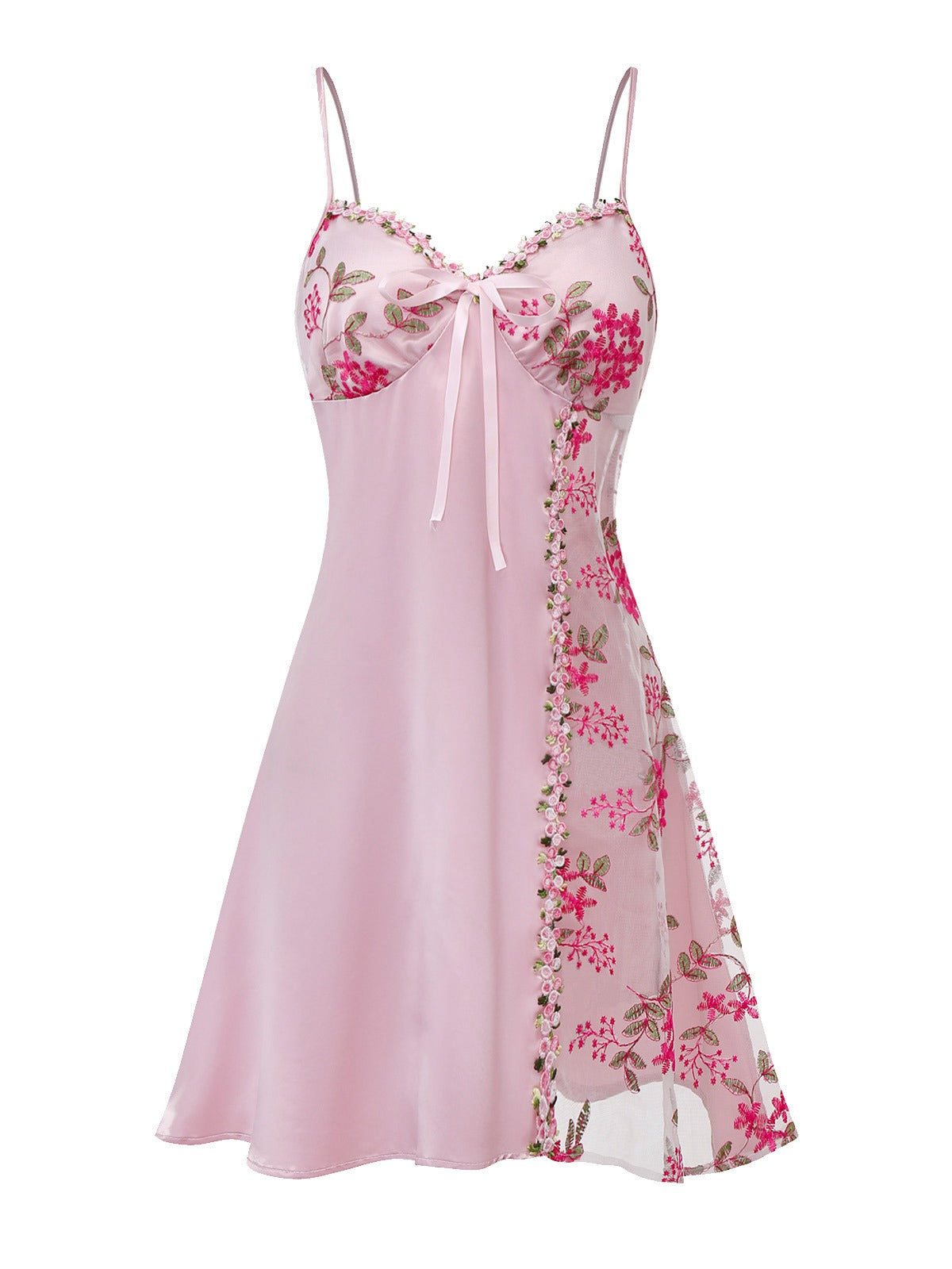 [Pre-Sale] Pink 1950s Embroidered Floral Mesh Satin Nightgown